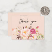 Roze Blush Bloeiende Bloemen - Roze Klein Dank u Notitiekaartje (Voorkant / Achterkant in situ)