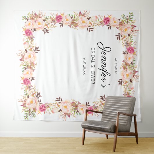 Roze Blush Bloeiende Bloemen Vrijgezellenfeest of  Wandkleed (In Situ (horizontaal))