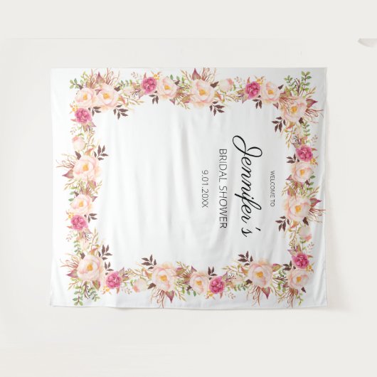 Roze Blush Bloeiende Bloemen Vrijgezellenfeest of  Wandkleed (Voorkant (horizontaal))