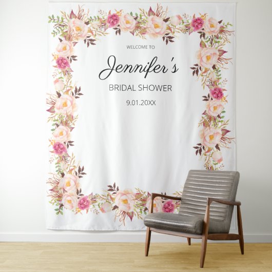 Roze Blush Bloeiende Bloemen Vrijgezellenfeest of  Wandkleed (In situ)