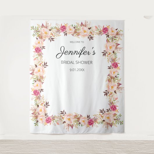 Roze Blush Bloeiende Bloemen Vrijgezellenfeest of  Wandkleed (Voorkant)