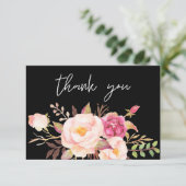 Roze Blush Bloeiende Bloemen - Zwart / Wit Bedankkaart (Staand voorkant)