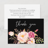 Roze Blush Bloeiende Bloemen - Zwart / Wit Bedankkaart (Voorkant / Achterkant)