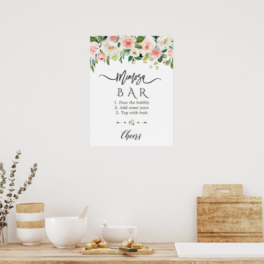 Roze Blush Bloem Bruidsfeest Mimosa Bar Bord Poster (Keuken)