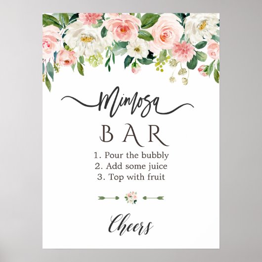 Roze Blush Bloem Bruidsfeest Mimosa Bar Bord Poster (Voorkant)