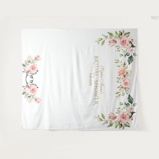 Roze Blush Bloem Bruiloftsshower Fotorekwisiet Wandkleed (Voorkant (horizontaal))