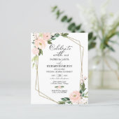 Roze Blush Bloem Budget Bruiloft Uitnodiging Infor (Staand voorkant)
