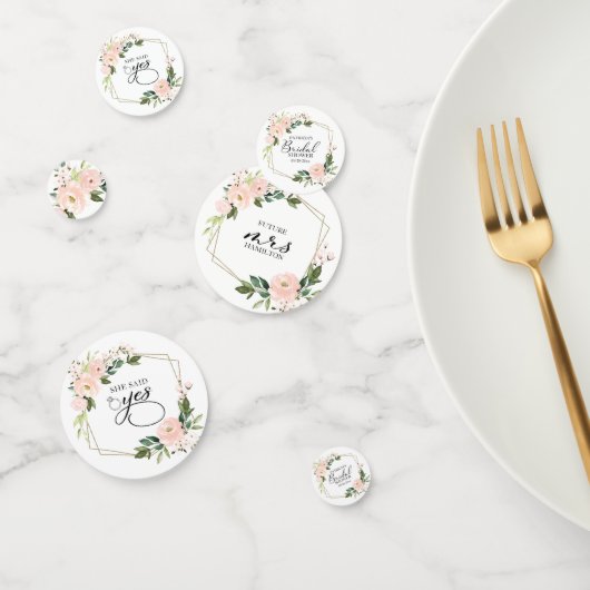 Roze Blush Bloem Goud Geometrisch Bruidsdiner Confetti (Groep)