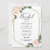Roze Blush Bloem Goud Geometrisch Bruidsdiner Kaart (Voorkant)