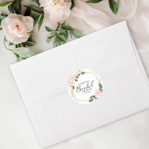 Roze Blush Bloem Goud Geometrisch Bruidsdiner Ronde Sticker