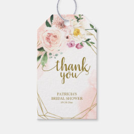 Roze Blush Bloem Goud Geometrische Favor Bedankt Cadeaulabel