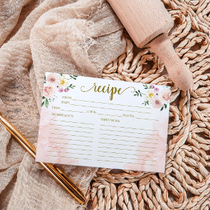 Roze Blush Bloem Gouden Bruiloftsreceptenkaart Kaart