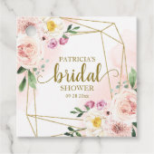 Roze Blush Bloem Gouden Geometrische Bruidsdouche Bedankjes Labels (Voorkant)