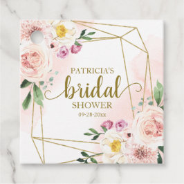 Roze Blush Bloem Gouden Geometrische Bruidsdouche Bedankjes Labels