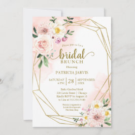 Roze Blush Bloem Gouden Geometrische Bruiloft Brun Kaart