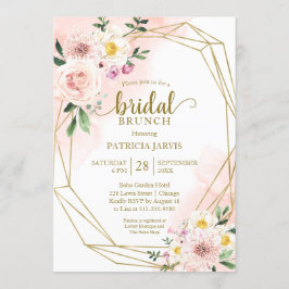 Roze Blush Bloem Gouden Geometrische Bruiloft Brun Kaart