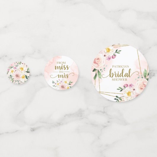 Roze Blush Bloem Gouden Geometrische Bruiloft Confetti (Voorkanten)