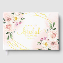 Roze Blush Bloem Gouden Geometrische Bruiloft  Gastenboek