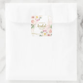 Roze Blush Bloem Gouden Geometrische Bruiloft Vierkante Sticker (Tas)