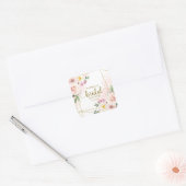 Roze Blush Bloem Gouden Geometrische Bruiloft Vierkante Sticker (Envelop)