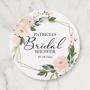 Roze Blush Bloem Gouden Geometrische Bruiloftsdouc Bedankjes Labels