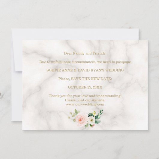 Roze Blush Bloem Gouden Trouw Verandering Van Plan Save The Date (Achterkant)