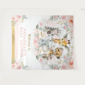 Roze Blush Bloem Jungle Dier Baby Meisje Welkom Wandkleed (Voorkant (horizontaal))