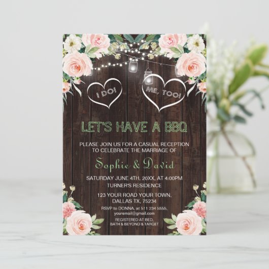 Roze Blush Bloem Lichtjes Oude Houten I DO BBQ Kaart (Staand voorkant)