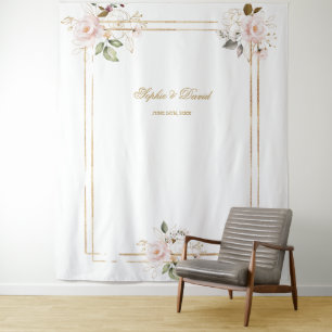 Roze Blush Bloem Motief Gouden Lijst Photo Booth A Wandkleed