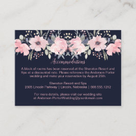Roze Blush Bloem - Navy | Informatiekaartje