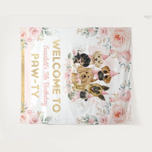 Roze Blush Bloem Puppies Baby Meisje Welkom Wandkleed (Voorkant (horizontaal))