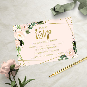 Roze Blush Bloem Quinceanera RSVP-kaart Kaart