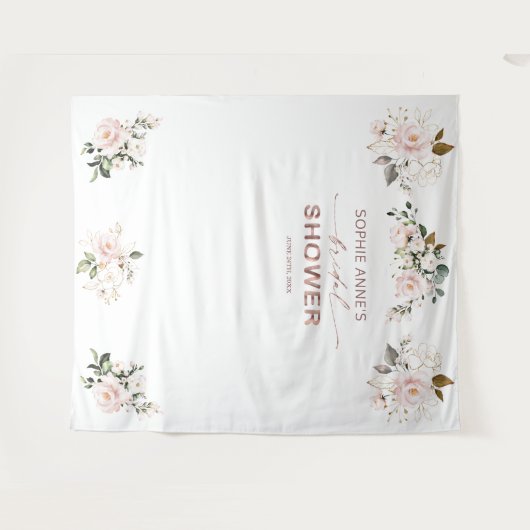 Roze Blush Bloem Roze Goud Bruiloft Feest Prop Wandkleed (Voorkant (horizontaal))