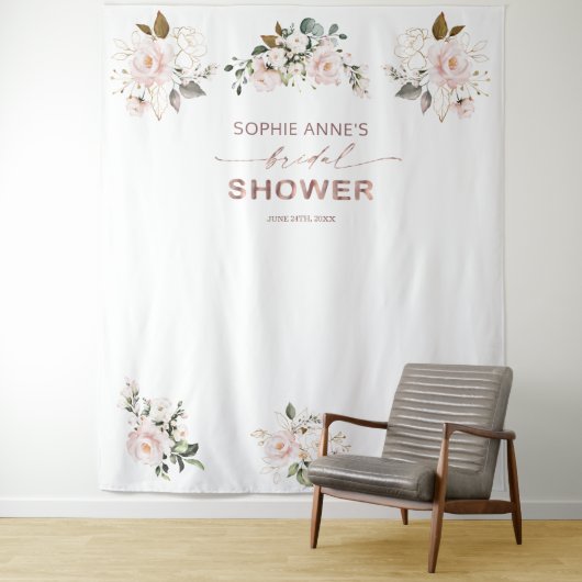 Roze Blush Bloem Roze Goud Bruiloft Feest Prop Wandkleed (In situ)