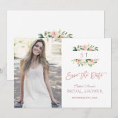 Roze Blush Bloem Roze Goud Foto Bruidsdouche Save The Date (Voorkant / Achterkant)