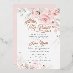 Roze Blush Bloem Roze Goud Mis Quince Quinceanera Folie Uitnodiging