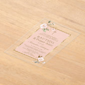 Roze Blush Bloemachtig Spaans 1e Verjaardag Doopfe Acryl Uitnodigingen (Laagn)