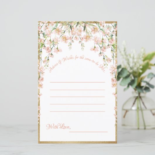 Roze Blush Bloemachtige Bruiloftswensen Spel (Staand voorkant)