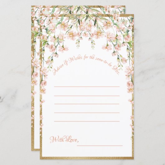 Roze Blush Bloemachtige Bruiloftswensen Spel (Voorkant / Achterkant)