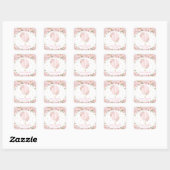 Roze Blush Bloemachtige Heet Luchtballon Doop Favo Vierkante Sticker (Vel)