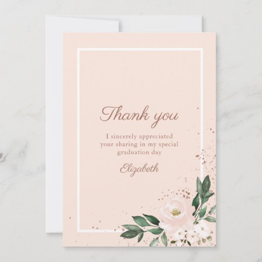 Roze Blush Bloemen Afstuderen Foto Dank u Bedankkaart (Achterkant)