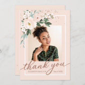 Roze Blush Bloemen Afstuderen Foto Dank u Bedankkaart (Voorkant / Achterkant)