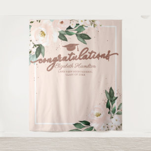 Roze Blush Bloemen Afstuderen Party Foto Achtergro Wandkleed