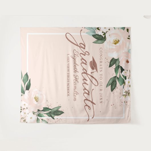 Roze Blush Bloemen Afstuderen Party Foto Achtergro Wandkleed (Voorkant (horizontaal))