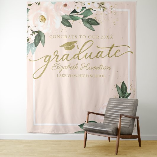 Roze Blush Bloemen Afstuderen Party Foto Achtergro Wandkleed (In situ)
