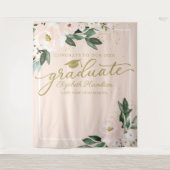 Roze Blush Bloemen Afstuderen Party Foto Achtergro Wandkleed (Voorkant)