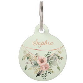 Roze Blush Bloemen Arrangement op Sage Green Huisdierpenning