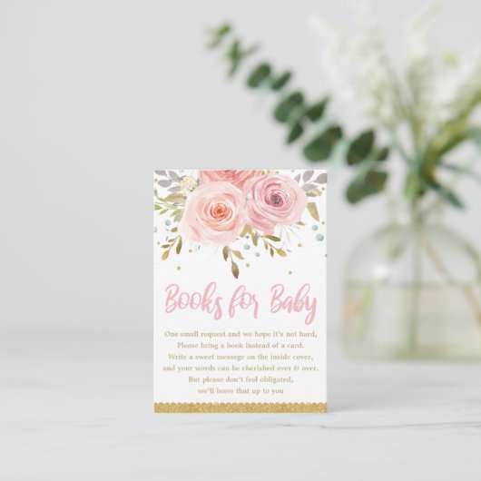 Roze Blush Bloemen Baby Meisje Douche Breng een Bo Informatiekaartje (Staand voorkant)
