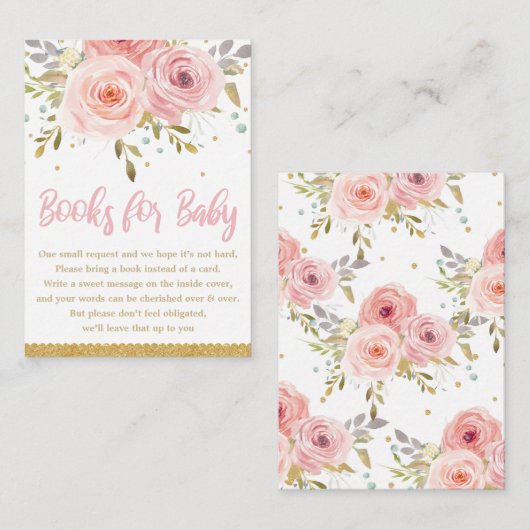Roze Blush Bloemen Baby Meisje Douche Breng een Bo Informatiekaartje (Voorkant / Achterkant)