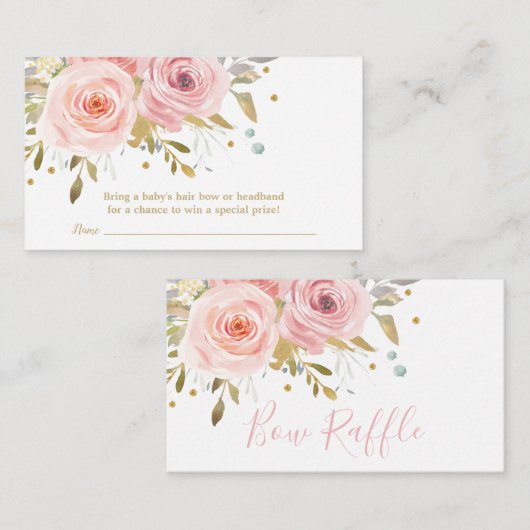 Roze Blush Bloemen Baby shower Bow Raffle Hoofdban Informatiekaartje (Voorkant / Achterkant)